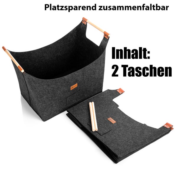 BigDean 2 Stück Holzkorb für Kaminholz belastbar bis 15kg – Brennholzkorb aus robustem Filz