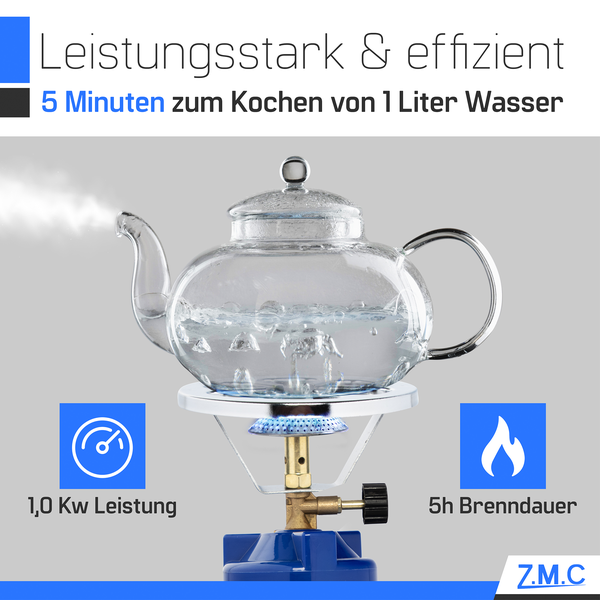 Z.M.C Campingkocher + 2x Gaskartuschen 190g, tragbarer Gaskocher für Camping 1110 W, Kohleanzünder Outdoor, Kartuschenkocher für Stechkartusche, ideal für Camping, Reisen & indoor, Outdoor-Abenteuer