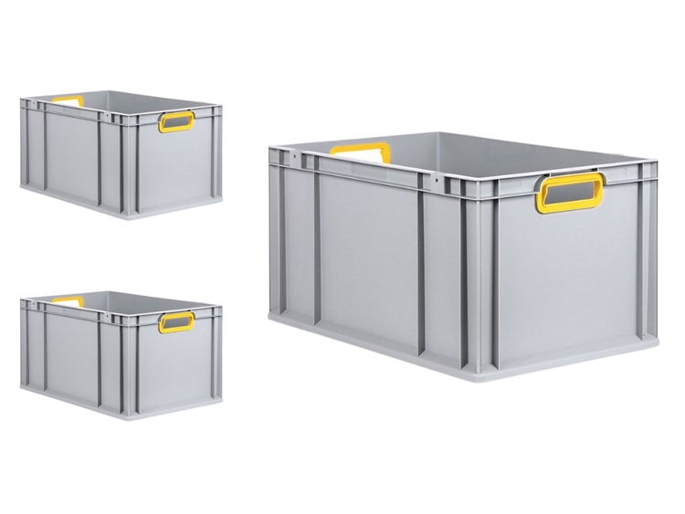 PROREGAL Spar Set 3x Eurobox Nextgen Color HxBxT 32 x 40 x 60 cm 65 Liter Griffe Gelb Offen Verstärkter Boden Eurobehälter Transportbox