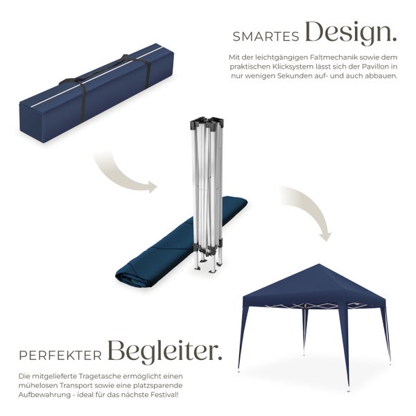 Pavillon tectake Linosa inklusive Spannseile, Heringe und Tragetasche 3 x 3 m blau