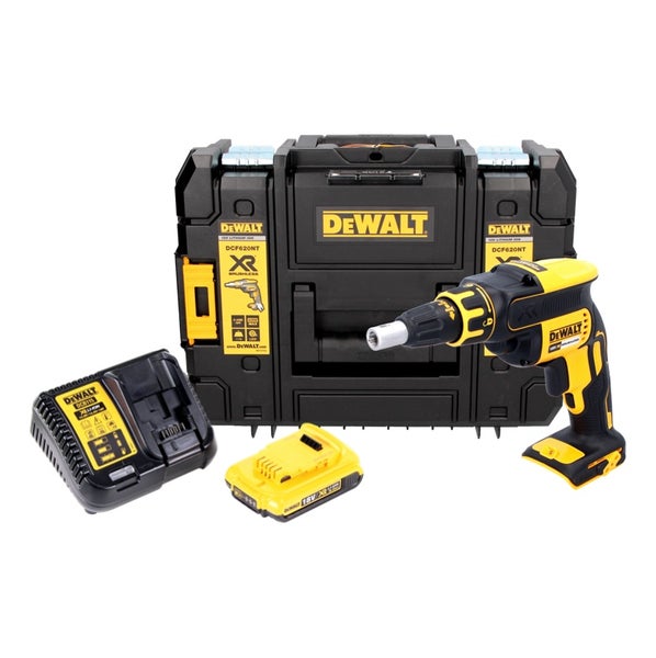 DeWalt Akku-Trockenbauschrauber Set mit 18 Volt XR bürstenlosem Schrauber, Akku, Ladegerät und TSTAK Transportkoffer.