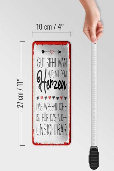 Blechschild Spruch Gut sieht man nur mit dem Herzen 10x27cm
