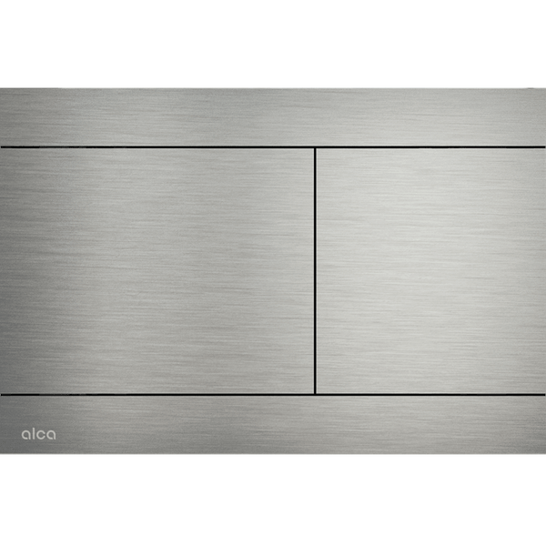 Alca Betätigungsplatte aus gebürstetem Metall für Toilette mit Zwei-Mengen-Spülung.