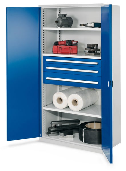 Werkzeugschrank mit Regalen, Schubladen und Werkzeugen