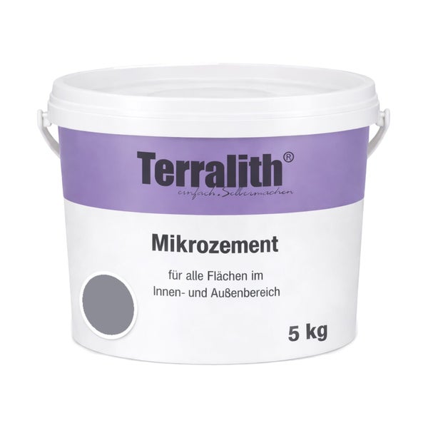 Terralith Mikrozement Grau für Innen- und Außenbereiche, 5 Kilogramm Eimer.