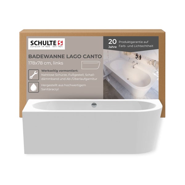 Schulte Badewanne Lago Canto, 178x78 cm, Linksausführung