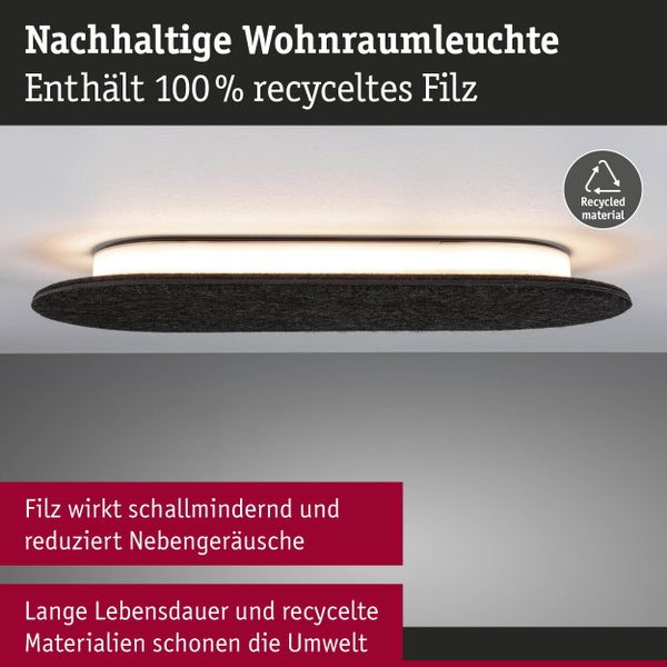 Nachhaltige ovale Deckenleuchte aus 100 Prozent recyceltem Filz mit schallmindernder Wirkung.
