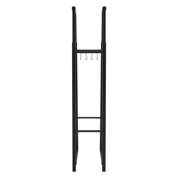 ML-Design Verstellbare Kaminholzregal Metall Schwarz, 40-65x100-150x25 cm, Kaminholzlager mit 4 Haken, Brennholzregal Stahl, Kaminholzständer Innen/Außen Kaminholzhalter Feuerholzregal für Kamin/Ofen