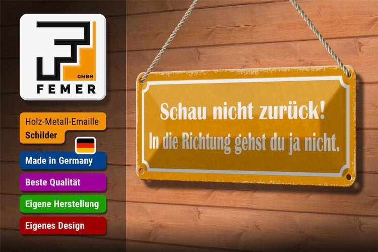 Blechschild Spruch 27x10cm schau nicht zurück Dekoration