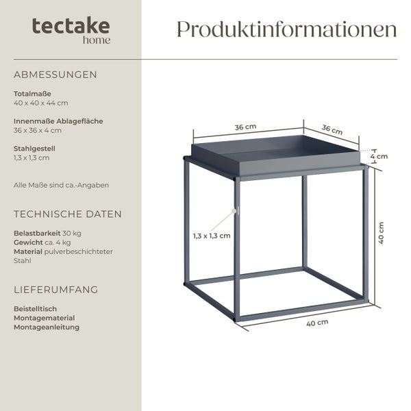 Beistelltisch tectake Cambridge 40 x 40 x 44 cm Stahl dunkelgrau