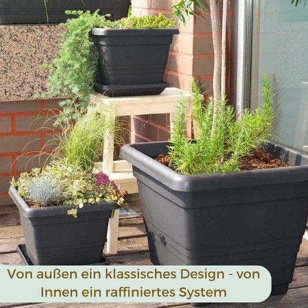Pflanzkübel Rechteckig Pflanzkübel Groß Außen Blumenkübel Outdoor Pflanztopf Pflanzkasten Blumentopf Wasserspeicher 25x25 cm terrakotta