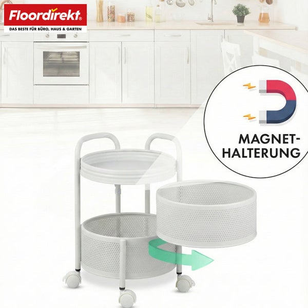 Rollwagen mit zwei Ablageflächen und Magnetbefestigung vor Küchenkulisse