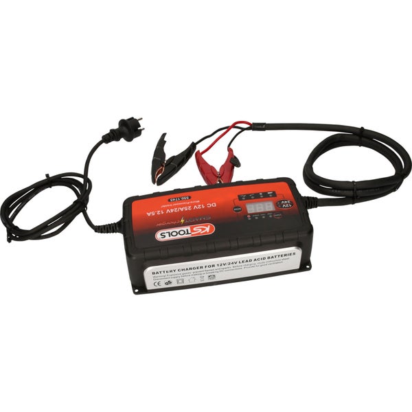 KSTools Batterieladegerät für 12 Volt und 24 Volt Blei-Säure-Batterien