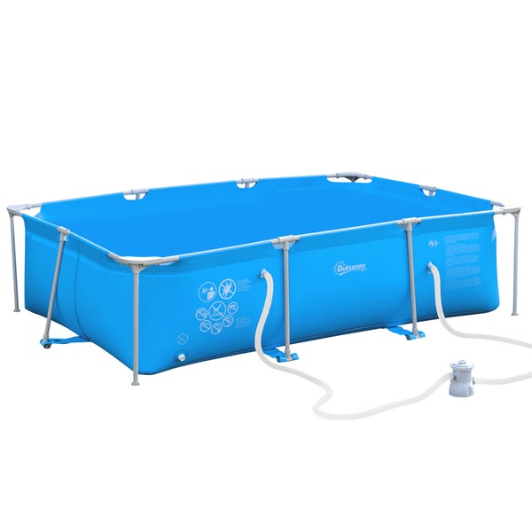 Outsunny Rahmenpool mit Schlauch, 292 x 190 x 75 cm, PVC+Stahl, Blau