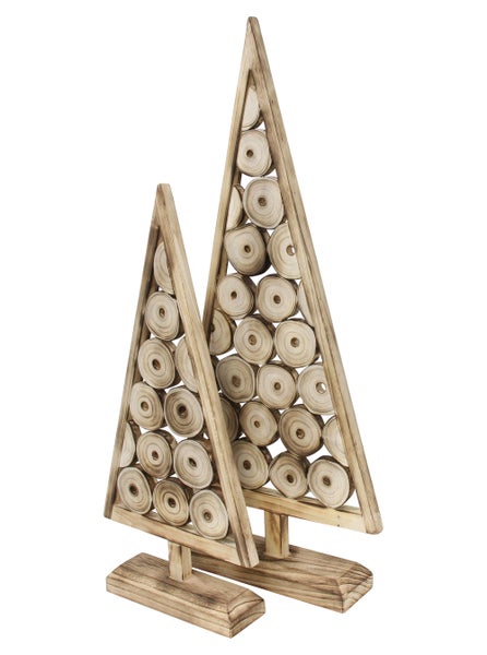 FRANK FLECHTWAREN | Holzdeko Tannenbaum, 2er Set, 38 x 10 x 80 cm, 47 x 12 x 110 cm, HOLZ, PAULOWNIA