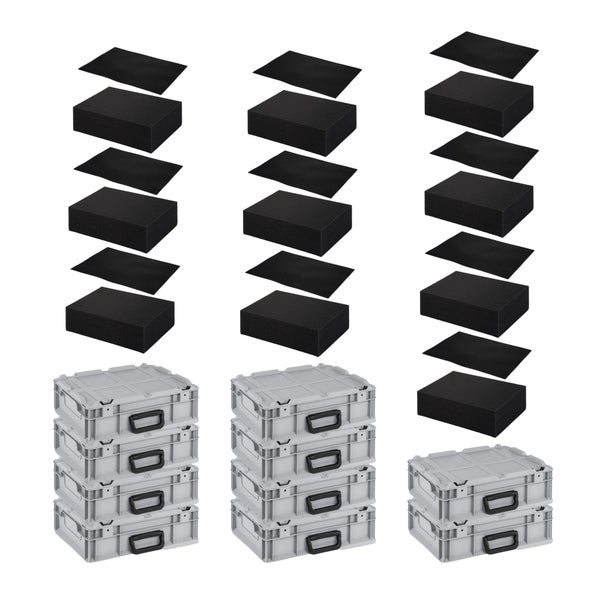 PROREGAL SparSet 10x Eurobox NextGen Portable mit Rasterschaumstoff und Schaumstoffeinlage HxBxT 135 x 30 x 40 cm 11 Liter Eurobehälter Transportbox