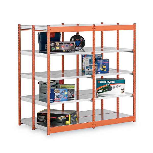 PROREGAL Fachbodenregal Stecksystem Vierkant-Profil Grundregal HxBxT 300 x 132,5 x 50 cm 2x7 Ebenen Doppelseitige Bauart Fachlast 200 kg Orange