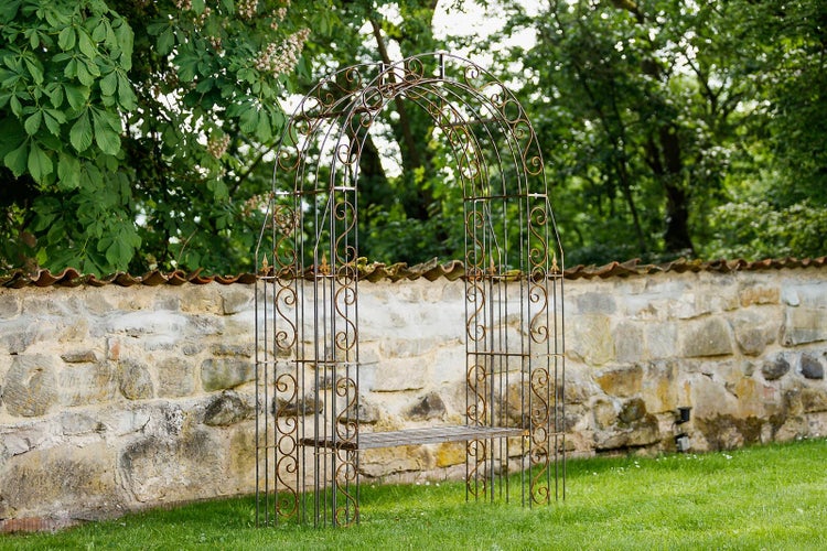 Rosenbogen ELEO Calabria mit Bank 160x50x234 cm Metall unbeschichtet - Edelrost