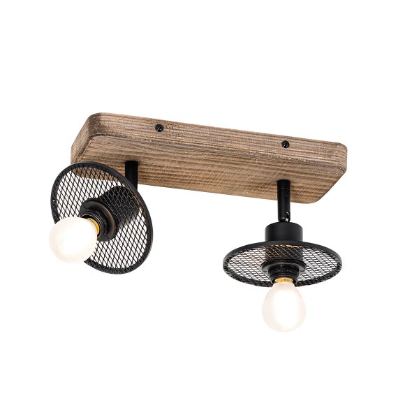 Deckenleuchte mit zwei Lampen und Holzapplikation