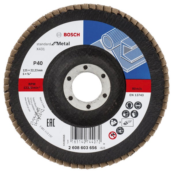 Bosch Fächerschleifscheibe X431 Standard for Metal gewinkelt 125 mm 22,23 mm 40 - 2608603656