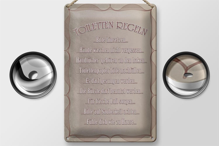 Blechschild Spruch 20x30cm Toiletten Regeln bitte hinsetzen