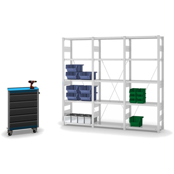 PROREGAL Fachbodenregal Stecksystem T-Profil Heavy-Duty Grundregal HxBxT 200 x 75 x 30 cm 5 Ebenen Fachlast 300 kg Einseitig Nutzbar Lichtgrau
