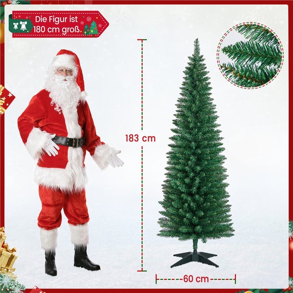 Künstlicher Tannenbaum, 183 Zentimeter hoch, neben einer als Weihnachtsmann verkleideten Person