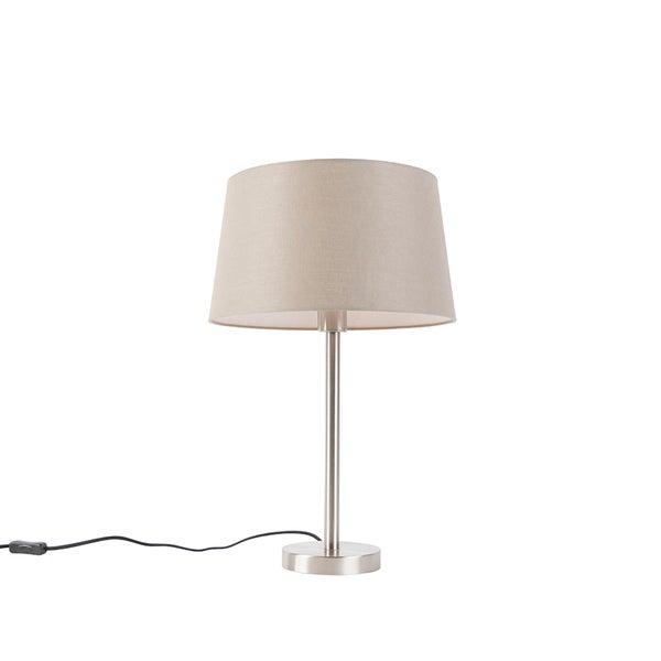 Moderne Tischlampe Stahl mit taupefarbenem Schirm 35 cm - Simplo