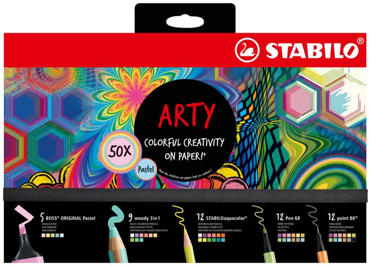 STABILO Fineliner, Filzstifte, Textmarker, Multitalentstifte, Aquarell-Buntstifte ARTY Creative Pastel 50er Set