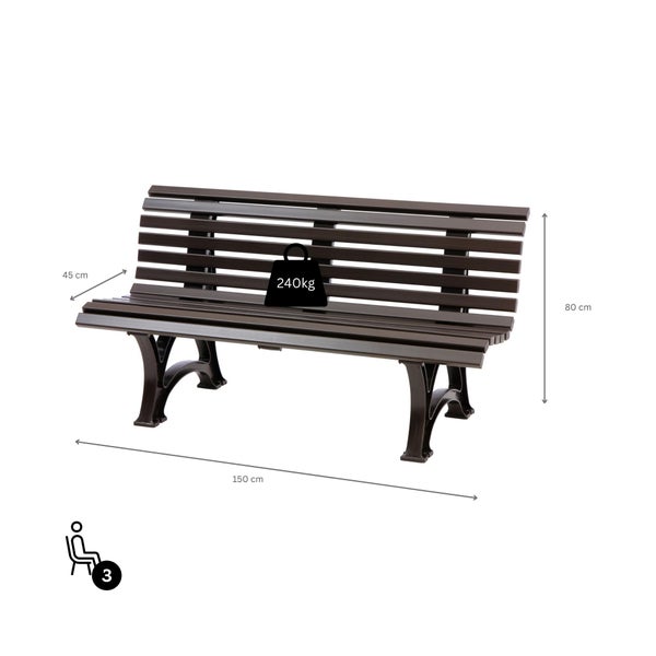 PROREGAL Gartenbank Jamaika 3 Sitzer Braun HxBxT 80 x 150 x 64 cm Witterungskunststoff & UV Beständiger Kunststoff Parkbank Sitzbank