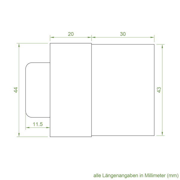 Technische Zeichnung eines Schubladenelements mit Maßangaben in Millimetern