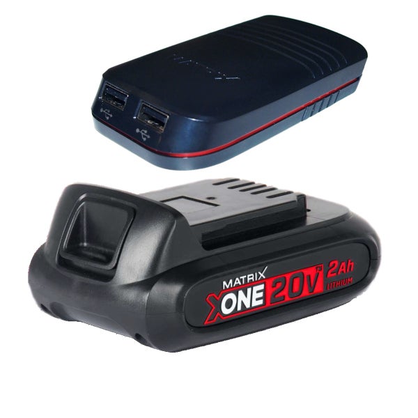 Matrix One 20V 2Ah Lithium Akku und USB-Ladegerät