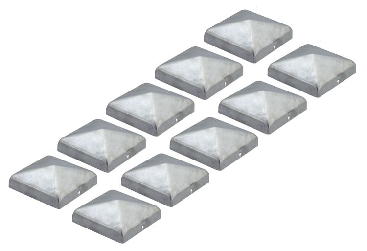 Set aus zehn quadratischen Pfostenkappen aus verzinktem Metall für quadratische Pfosten