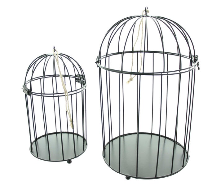 FRANK FLECHTWAREN | Dekokäfig Gabbia, 2er Set, METALL, BAUMWOLLE, 14 x 14,5 x 24 cm, 19 x 19,5 x 32 cm
