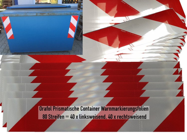 Container Warnmarkierung RA2/C Typ Orafol 5951 selbstklebend 80 Streifen (40 x links-, 40 x rechtsweisend)