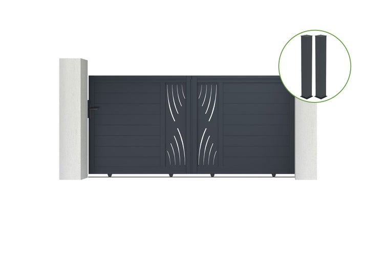Schiebetor 3m VELETA H.140cm graues Aluminium + 2 Pfosten 20x20cm H.166cm