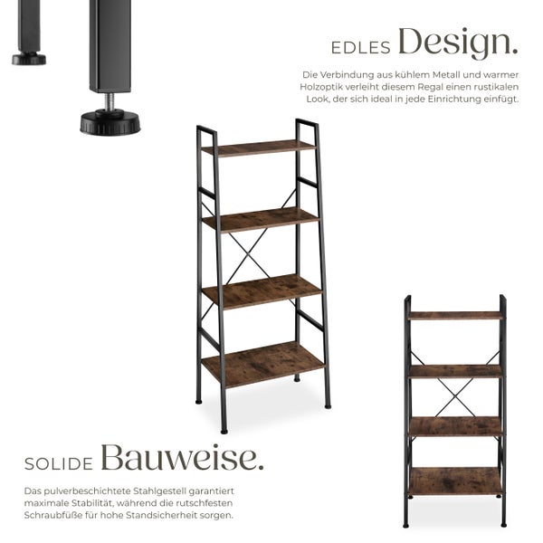 Leiterregal tectake Liverpool inklusive Kippschutz, 61,5 x 36,5 x 150 cm Industrial Style Industrial Holz dunkel, rustikal