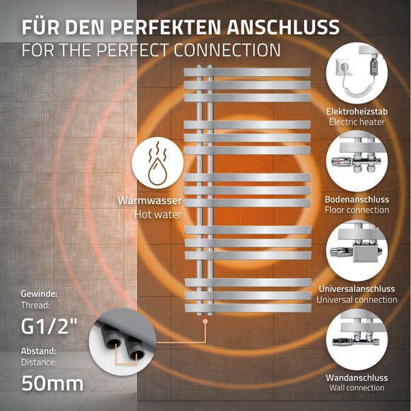 ECD Germany Iron EM Design Badheizkörper Elektrisch mit Heizstab 1200W - 600 x 1200 mm - Chrom - Paneelheizkörper Heizkörper Handtuchwärmer Handtuchtrockner Designheizkörper
