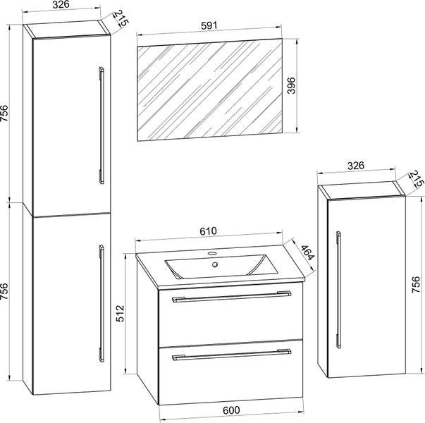 5-tlg. Waschplatz Waschtisch Badinos Schublade SP