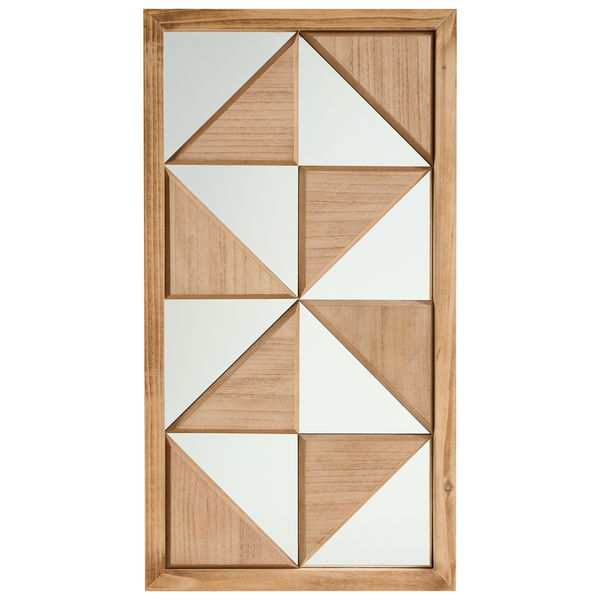 Rechteckiger Spiegel mit Holzrahmen und geometrischem Muster aus Dreiecken