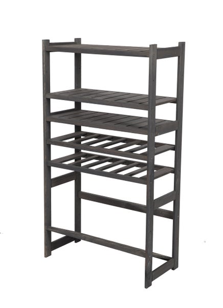PROREGAL Getränkekisten- & Weinregal SPREEWALD HxBxT 124x70x33cm 12 Flaschen auf 2 Ebenen + 1 Ebene für Kisten + 3 Ablagen Massives Kiefernholz Grau geölt