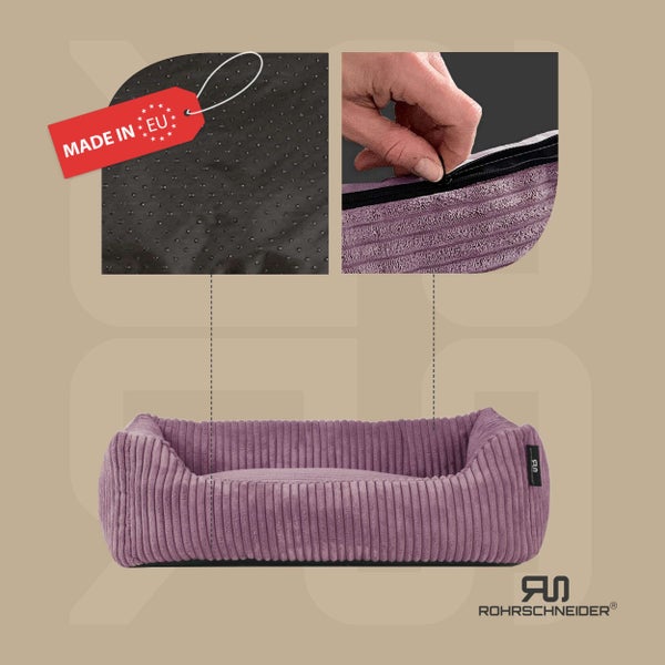 Rohrschneider Tierbett Cordstoff breit Gr. 1 altrosa + faltbarer Reisenapf