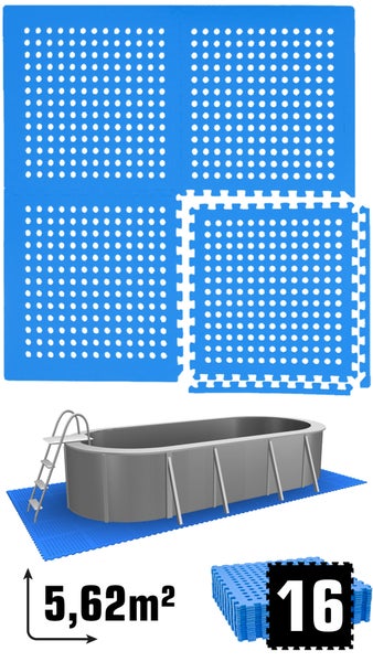 eyepower 5,6 m² Poolunterlage - 16 EVA Matten 62x62 - Outdoor Pool Unterlage - Unterlegmatten Set