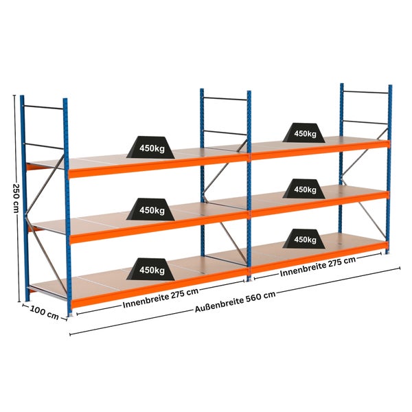 Regal mit drei Ebenen und Maßangaben