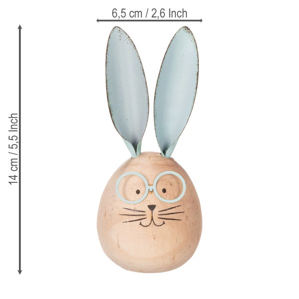 Dekorative Hasenfigur aus Holz mit Brille, 14 cm hoch
