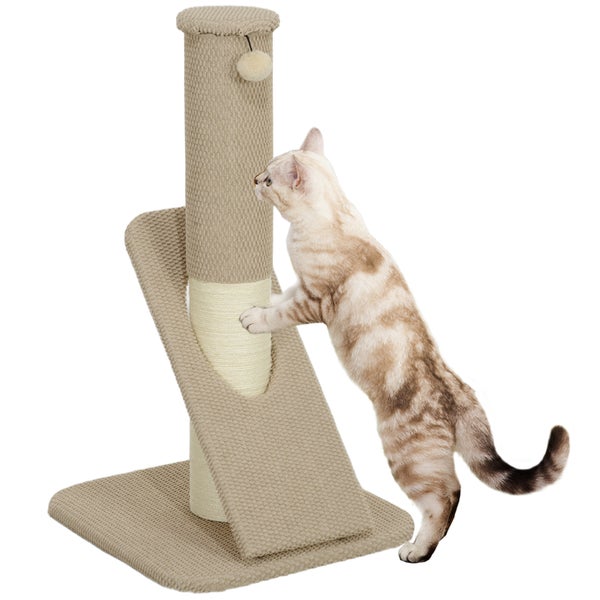 PawHut Kratzbaum 84 cm Hoch Kratzsäule Kratzstamm mit Spielball, Sisal-Katzenkratzbaum Katzenbaum für kleine Katzen, Katzen Kratzmöbel, Cremeweiß