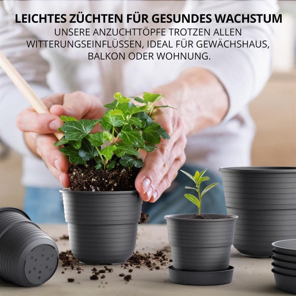 Anzuchttöpfe 12 cm Durchmesser 30 Stück mit Untersetzer, Aussattöpfe, Saattöpfe