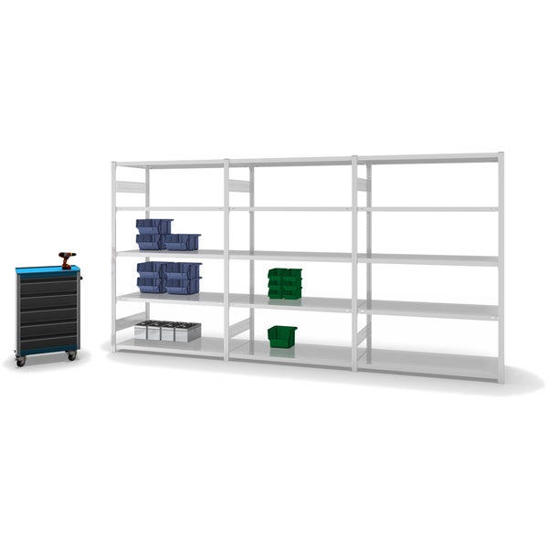 PROREGAL Fachbodenregal Stecksystem T-Profil Medium-Duty Grundregal HxBxT 200 x 130 x 60 cm 5 Ebenen Fachlast 240 kg Beidseitig Nutzbar Lichtgrau