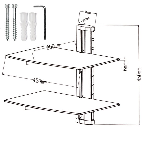 Wandregal tectake  45 x 42 x 30 cm mit 2 Ablagen schwarz