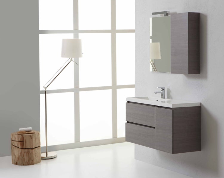 90x39 cm Badezimmermöbel-Set In Holzoptik dunkelgrau | Manhattan